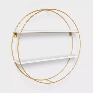 Pillowfort Kids' Modern Round Wall Shelf Gold Wire Frame 2 White Shelves -Target
